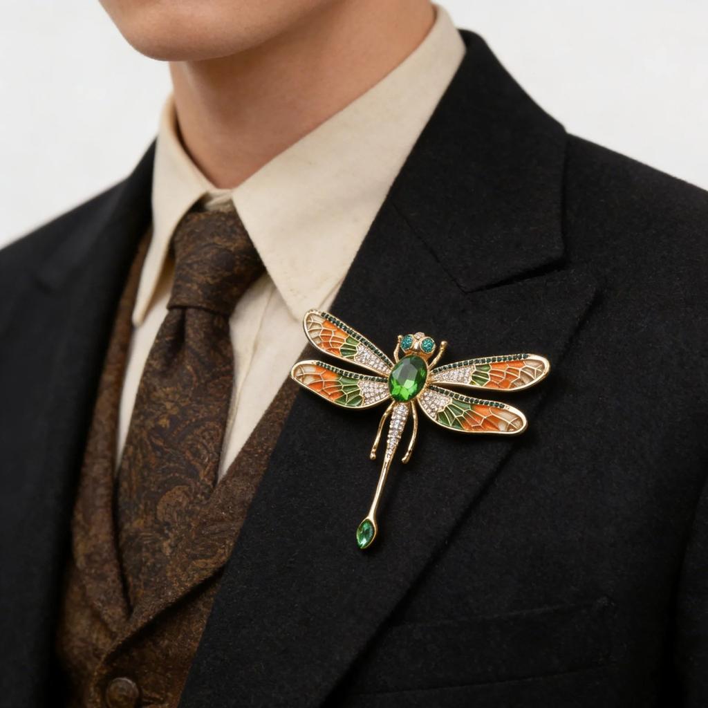 Agile Wings Dragonfly Brooch Qingdao Galaxy Memoir Retro Drip Oil Insect Green Crystal Women's Chest Flower Pin