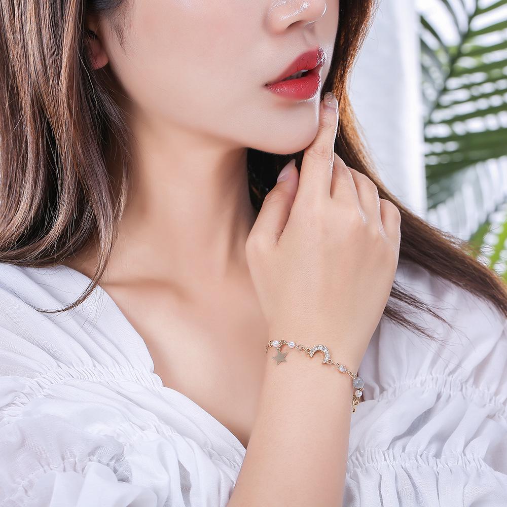 Korean Style Star Moon Zircon Bracelet: Versatile Pearl Bangle for Women