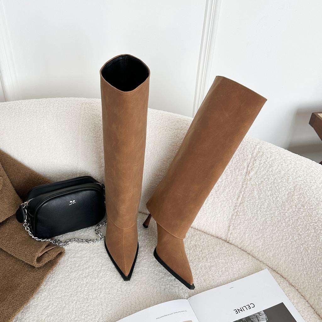 6900-2 Internetkändis gatuförsäljning pekade högklackade byxstövlar damriddarstövlar men knäsmala ben smala klackar stövlar damstövlar