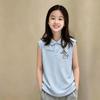 Korean-Style Girls' Cotton Sleeveless Polo Shirt - Trendy Summer Top for Middle & Older Children