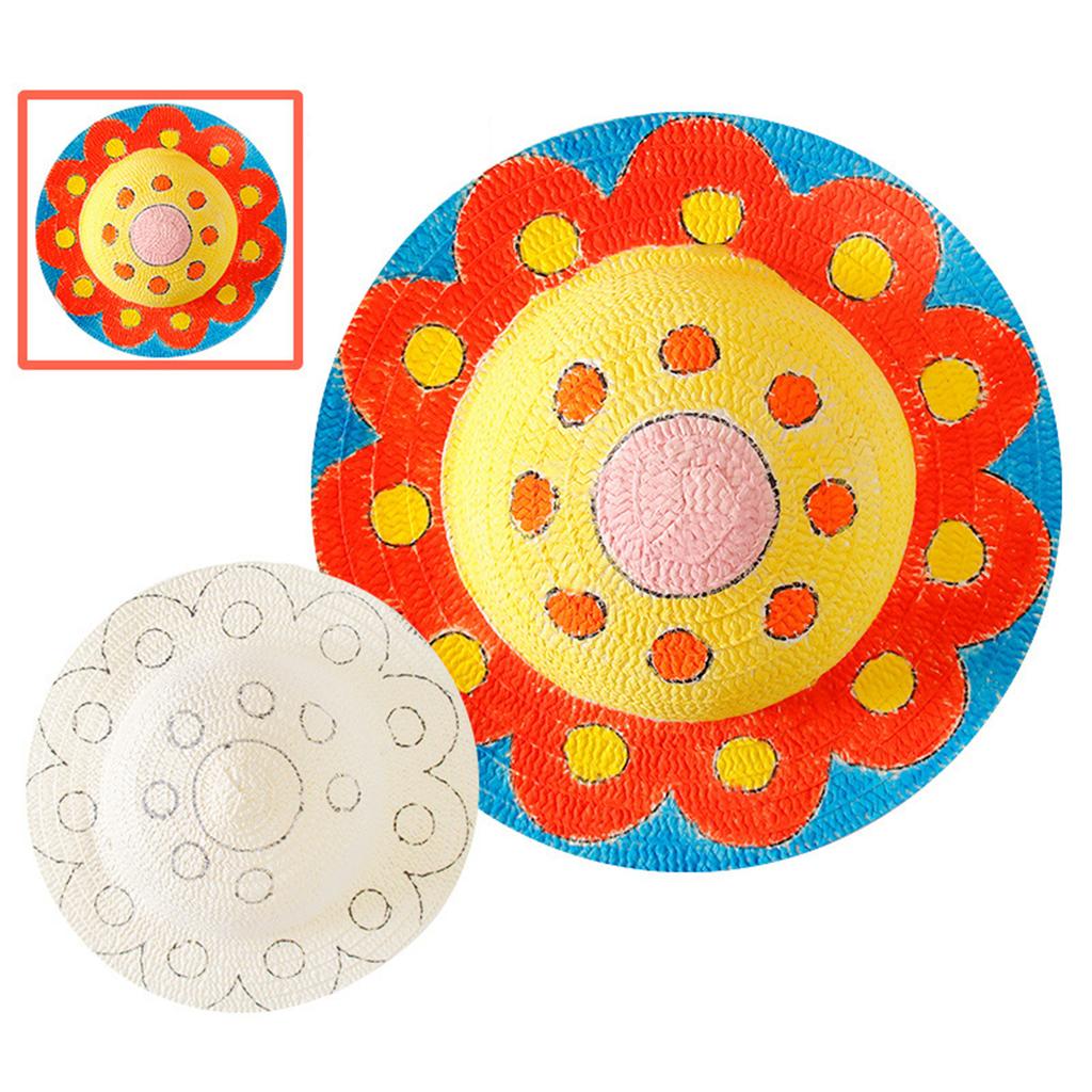 DIY Straw Hat Craft Set Handmade Straw Sun Hat Painting Kits for Children Interactive Party Art Supply Classroom Props