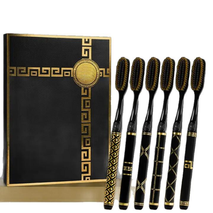Black Gold 6-Piece Gift Set: Premium U-Shaped Wide Head Toothbrush for Home Teeth Cleaning & Gum Care