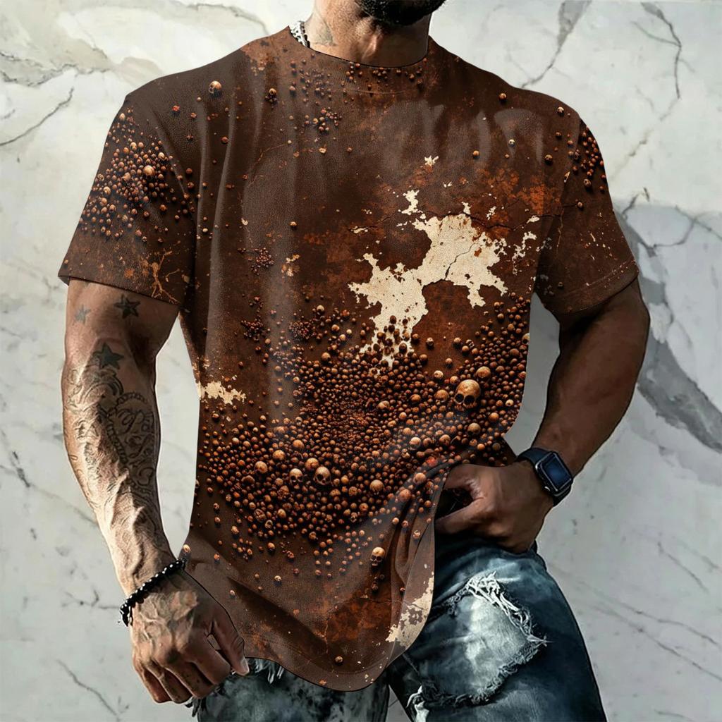 Men's Halloween Print Vintage Texture Short Sleeve T Shirt Loose Breathable Summer Sports Streetwear Casual Everyday Top