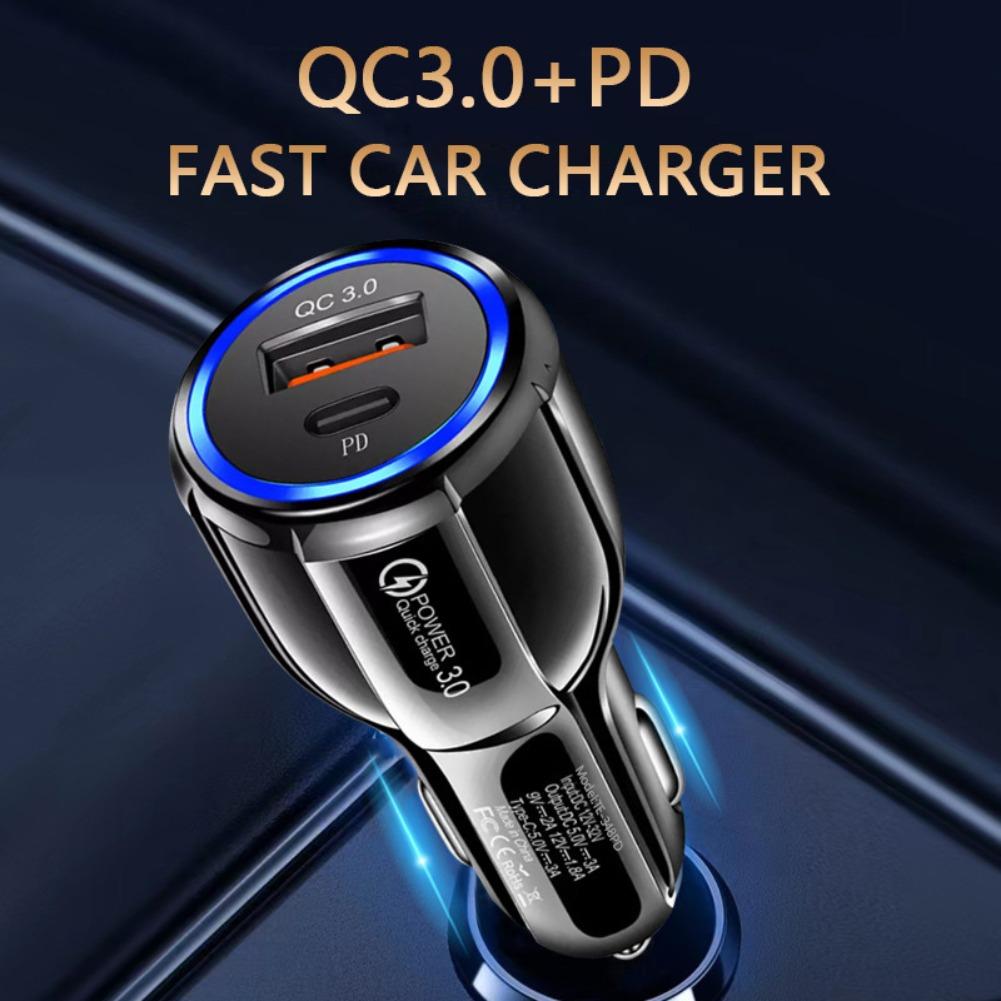 QC 3.0 & PD 12W 30W 2 Ports Car Charger Fast Charging Car Cigarette Lighter Flash Charge For Phones Car Adapter Socket