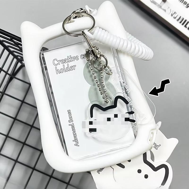 Kawaii Cat Transparent Acrylic Luxurious Photocard Holder Kpop Idol Card Protector Creative Bag Pendant Campus ID Storage Bags