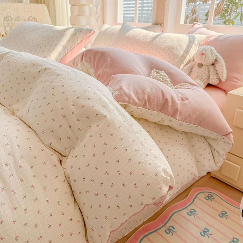 Class A maternal and infant grade, jacquard aerobic colored cotton, skin-friendly, comfortable, simple and literary 4pcs set on the bed