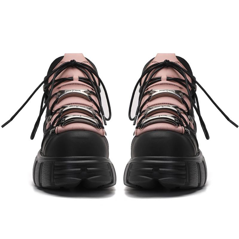 Punk Style Women Sneakers Rock Metal Decor Lace-up Heel Height Platform Shoes Gothic Man Shoes Men Sneaker