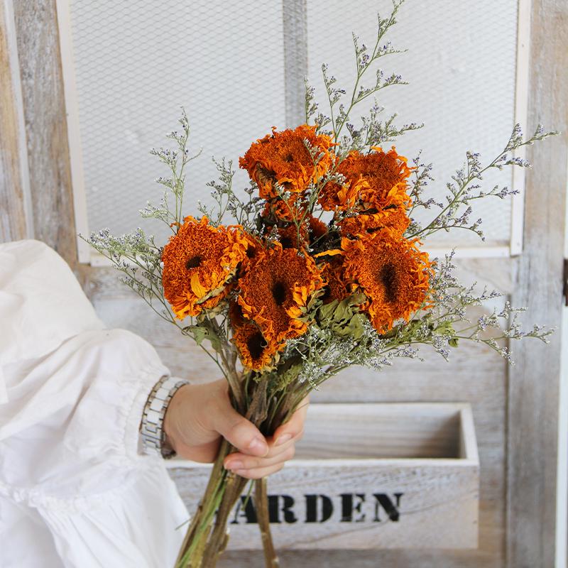 Sunflower Teddy Dried Flower Bouquet - Yunnan Natural Air-Dried Arrangement for Living Room Decor