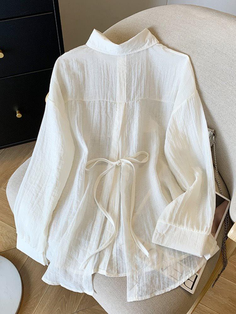 Women's Blue Ice Silk Sun Protection Cardigan - 2025 Summer Back Tie Jacket