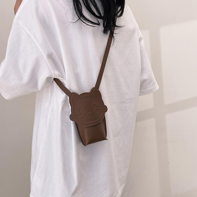 Exquisite and Cute Mini Kitten Pu Women's Mobile Phone Change Bag 24 Spring New Shoulder Messenger Bag