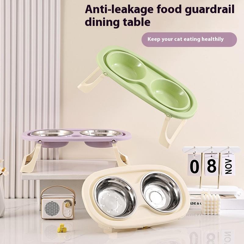 Stainless Steel Dog Bowl Foldable Cute Cat Bowl Double Bowl Leak-Proof Pet Bowl Cat And Dog Feeding Bowl Dog Rice Bowl