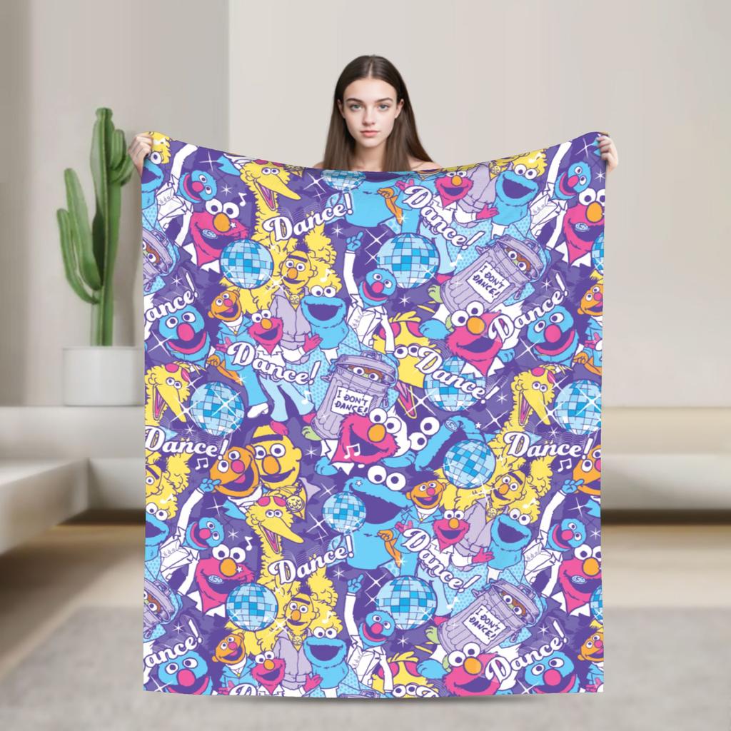 Cookie Monster Sesamets Knitted Blanket Flannel Throw Blanket Bedroom Sofa Printed Ultra-Soft Warm Bedspreads