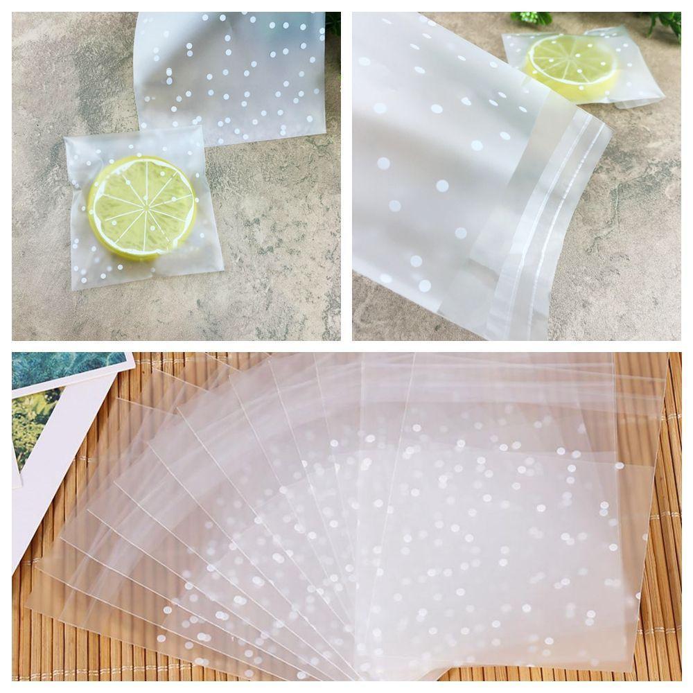 100 PCS Gift Cookie Baking White Dots Self Adhesive Plastic Packaging Bag Seal OPP