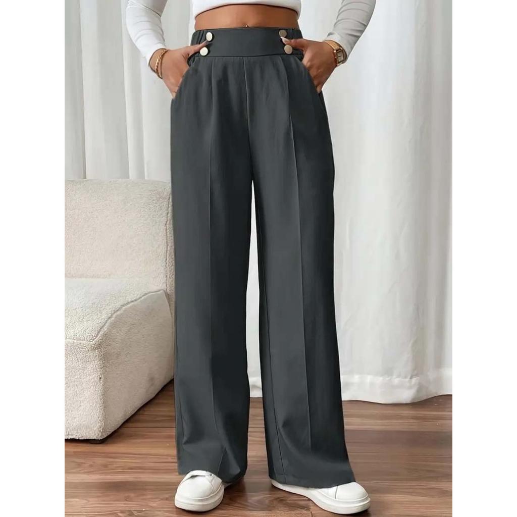New Vertical Floor Length Casual Pants, High Waisted Pants, Loose and Elegant Straight Leg Women's Niche Design, Solid Color Pants