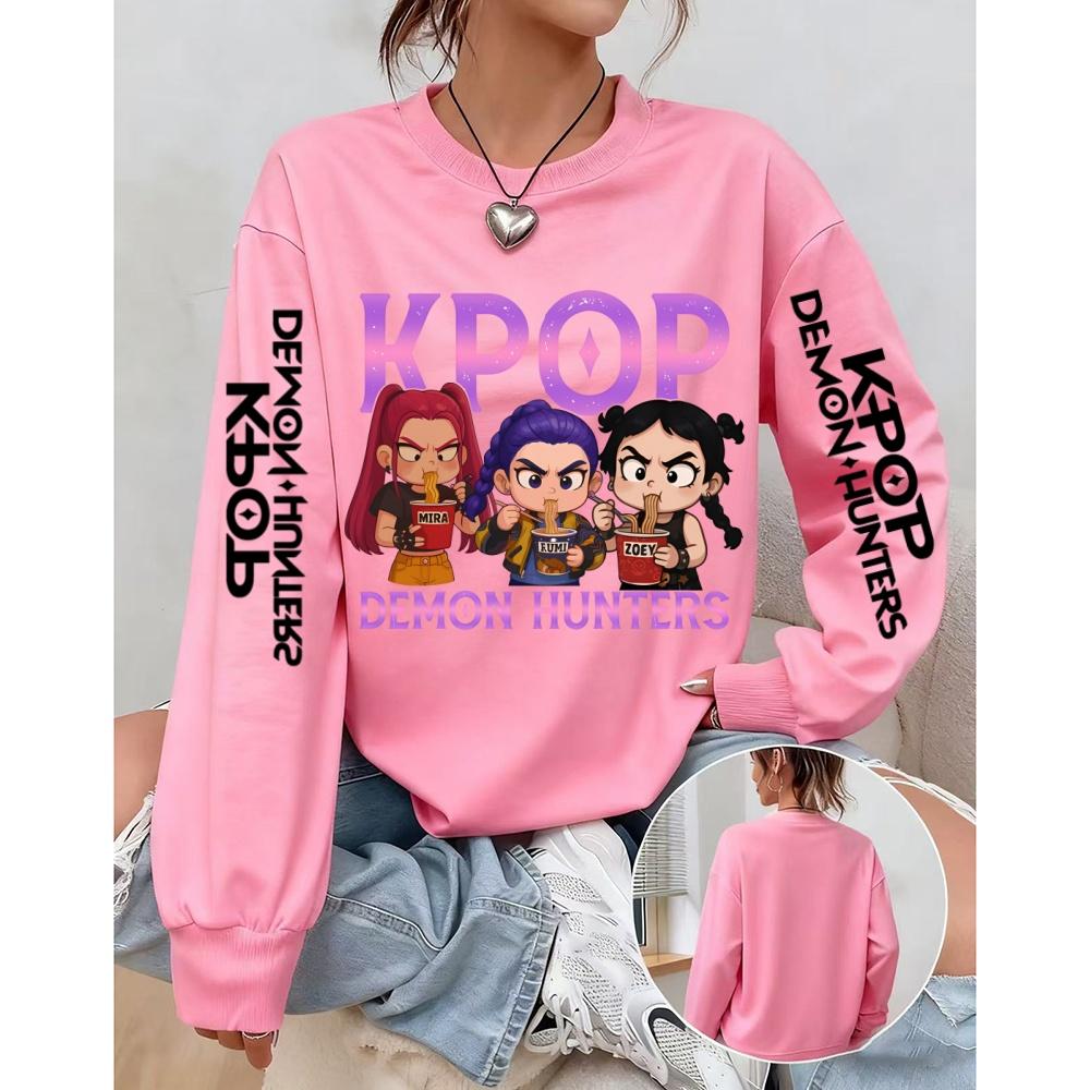 Women's Casual Anime KPop Demon Hunters Printed Pullover Sweatshirts Design Long Sleeved Round Neck Autumn