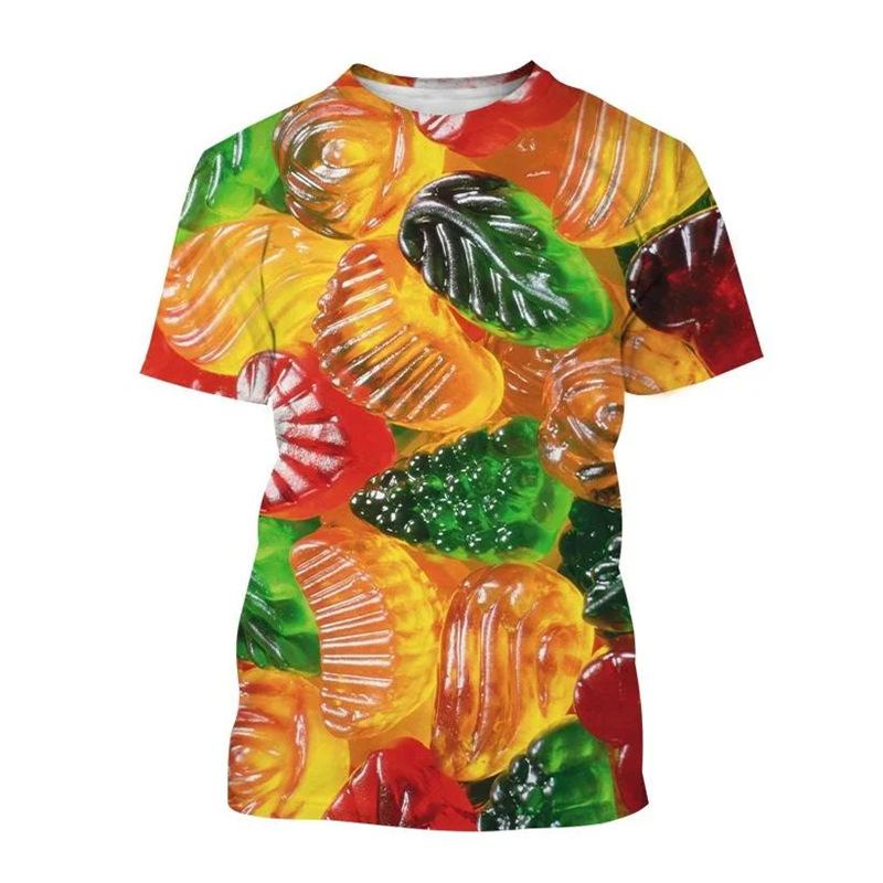 Candy 3D Printed Short Sleeved T-shirt Summer Breathable Polyester Simple Round Neck Top