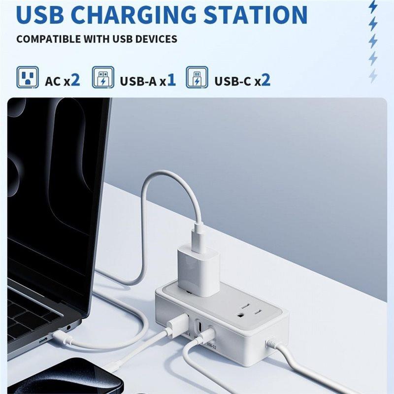 Premium-1.2M 5-Outlet US Power Strip With 20W USB-C Fast Charging US Plug