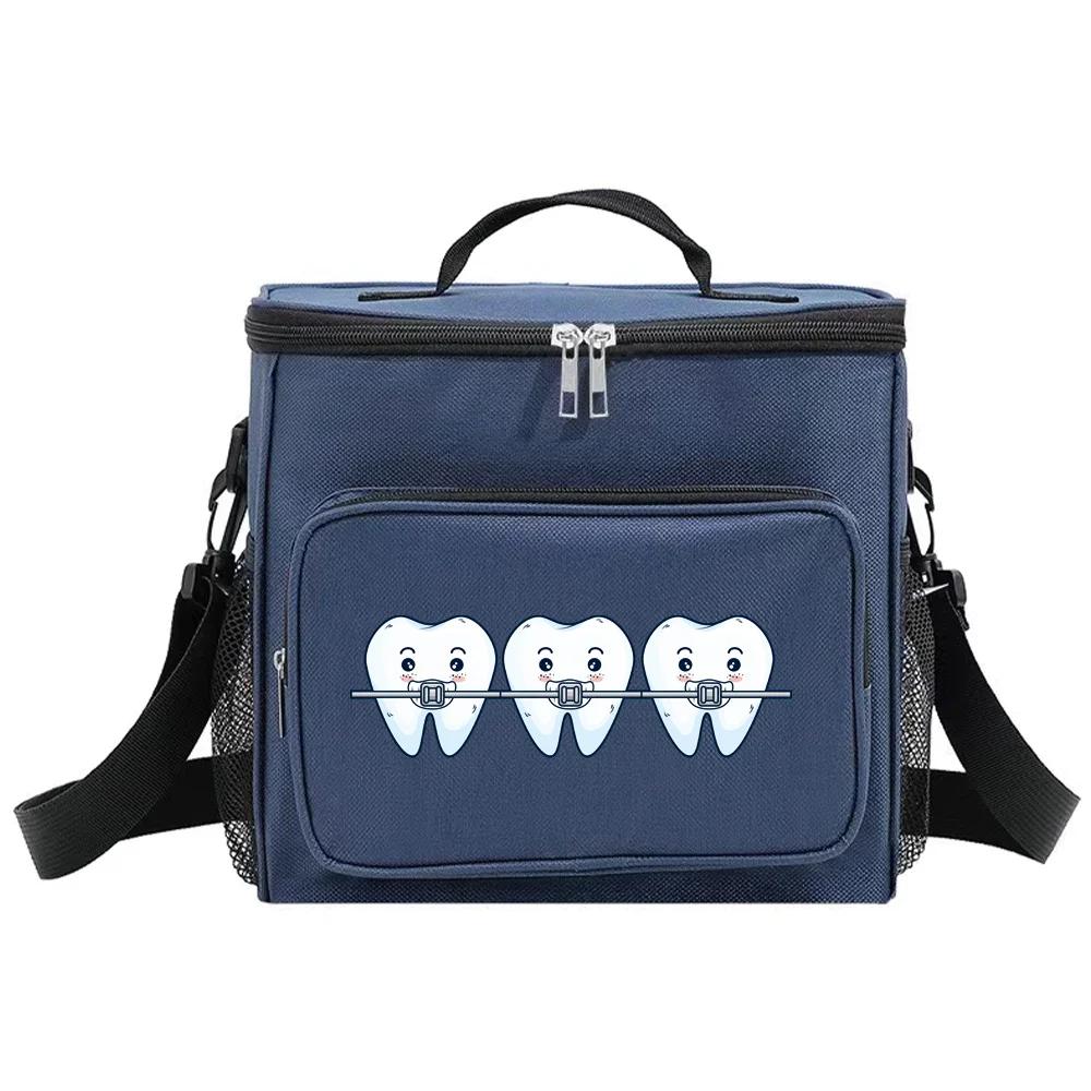 Insulated Bags Shoulder Lunch Bag Waterproof Cooler Box Portable Thermal Organizer Handbag for Men and Women Teeth Pattern