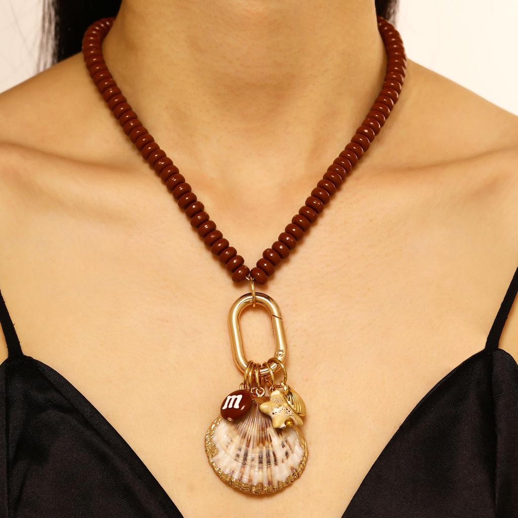 High-End Ocean-Inspired Beaded Necklace with Starfish and Seashell Pendant for Women