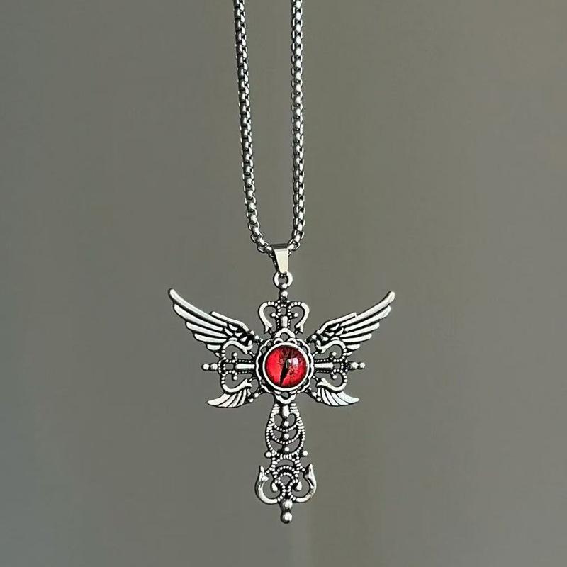 Blue Hawk Eye Evil Eye Wing Pendant Necklace Creative Wing Cross Jewelry for Women Men