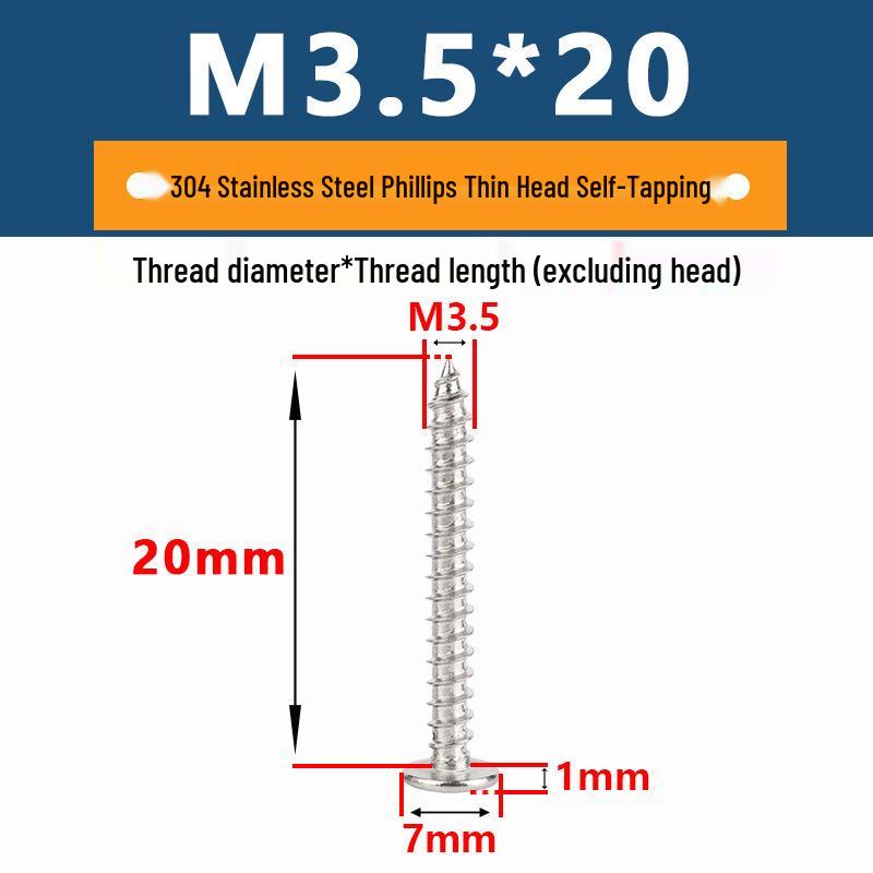 Yigu 304 Stainless Steel Phillips Thin Flat Head Self-Tapping Screw M2-M8, Countersunk Pointed Tail