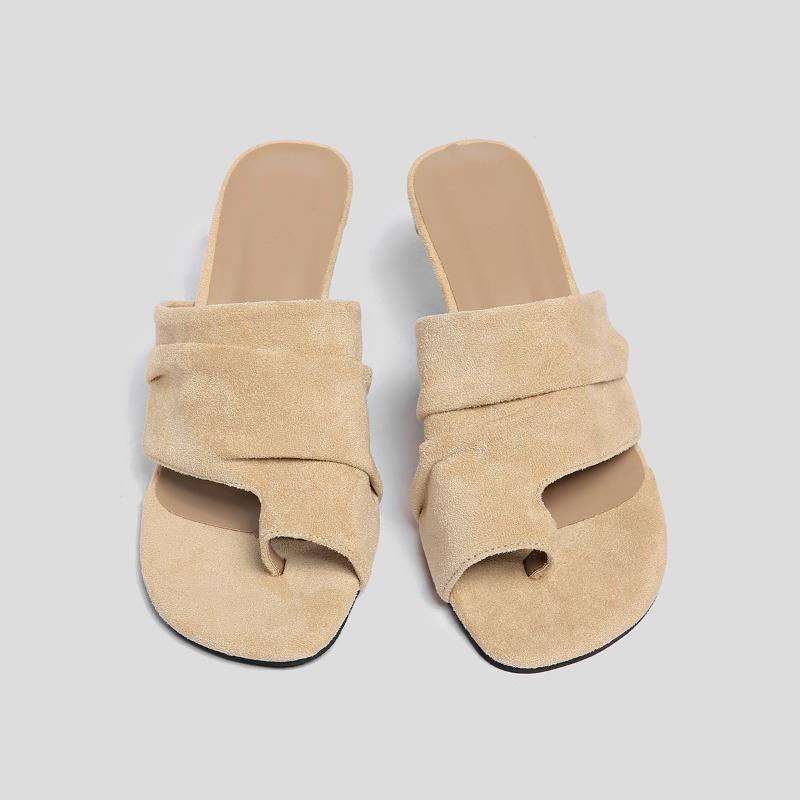 High-heeled cool slippers for women's summer new fashionable square-headed denim open-toed thin-heeled lady's style half-slippers for women