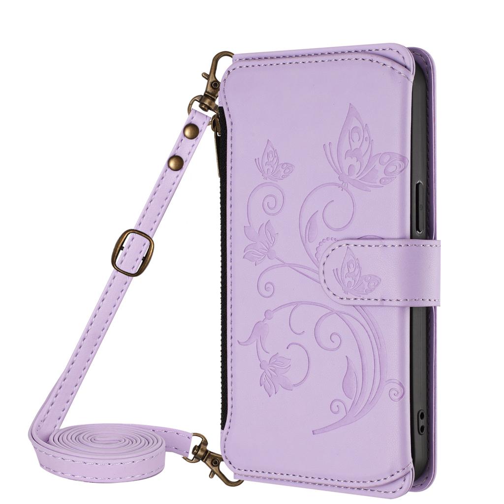 Applicable Google pixel 9A leather case Sony Xperia 1 VII butterfly love flower zipper wallet diagonal span case