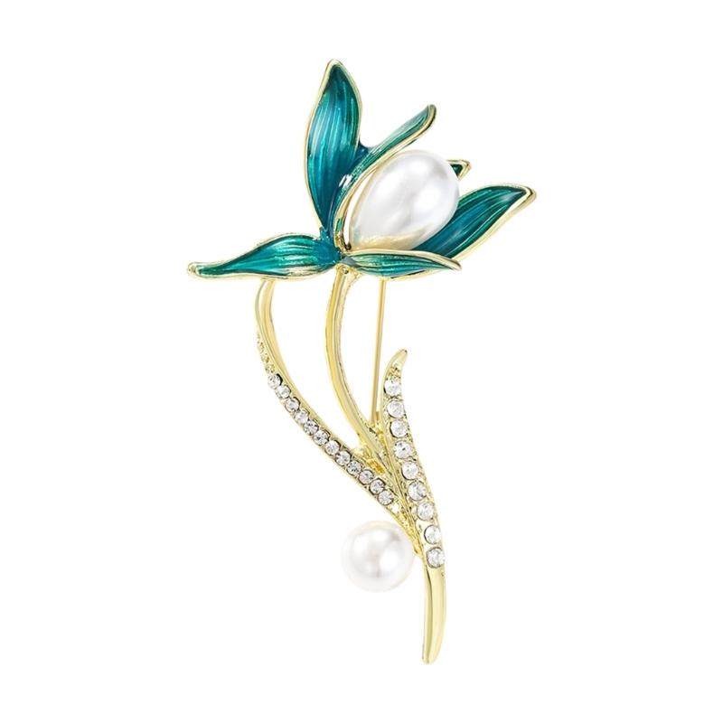 Fashionable Magnolias Stylish Flower Brooch Pin for Women with Elegant White Tulips Designs Alloy Jewelry Accessories