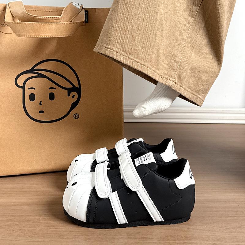 Ugly cute smiley face bubble shell big head board shoes 22 spring thick sole height increase CM Velcro bread shoes