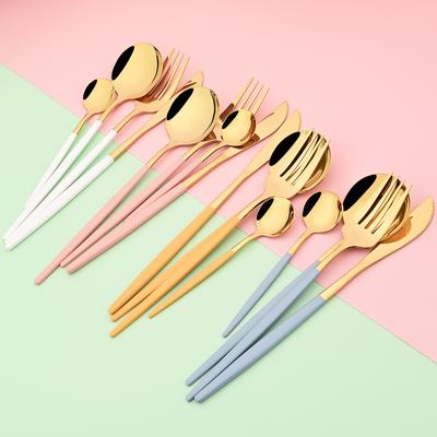 24 pièces ensemble de vaisselle en or coloré couteaux fourchette cuillères à thé ensemble de couverts en acier inoxydable argenterie couverts de cuisine ensemble de vaisselle