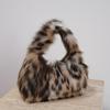 Leopard Print Fuzzy Handbag Women Faux Fur Shoulder Bag Fluffy Purse Furry Tote for Winter Daily Commute Date Shopping