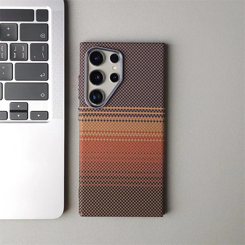 High-End Carbon Fibre Texture Magnetic Case For Samsung Galaxy S23 S24 S25 S26 Ultra Plus Anti-Scratch Shockproof PC Phone Cover