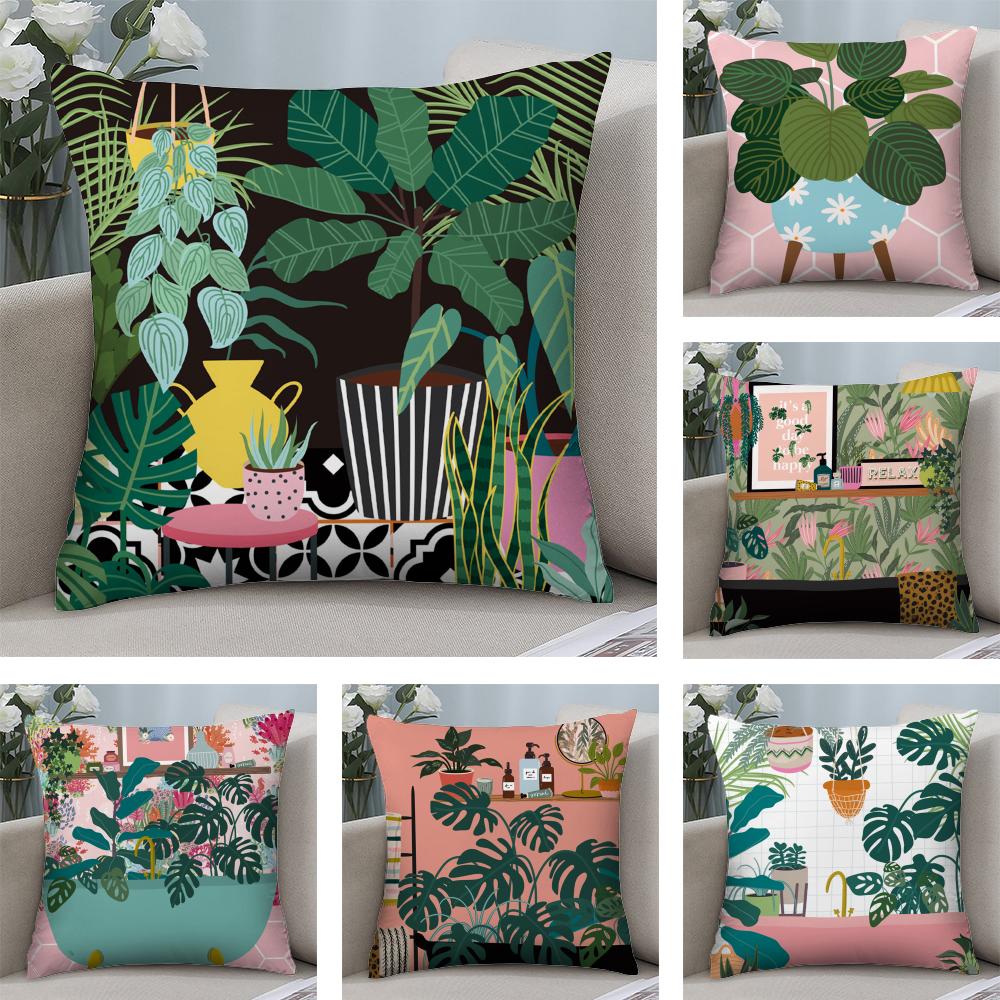 Botanical House Cushion Cover Soft Plush Fabric DoubleSided Printed Sofa Cushion Cover for All Seasons Home Decor Gift