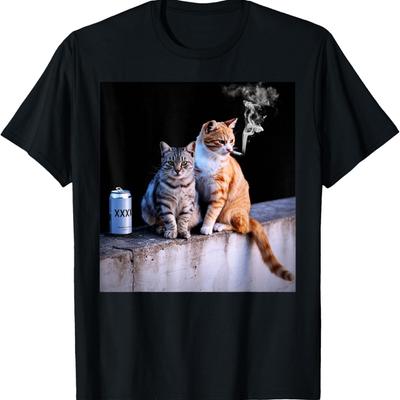 Cigarette Kitten Funny Smoking Cat Meme Stupid Brainrot T-Shirt(14)
