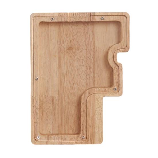 Wooden Piggy Bank with Clear Window, A-Z Letter Coin Cash Container for Kids Adults, Unbreakable Money Saving Box Decoration