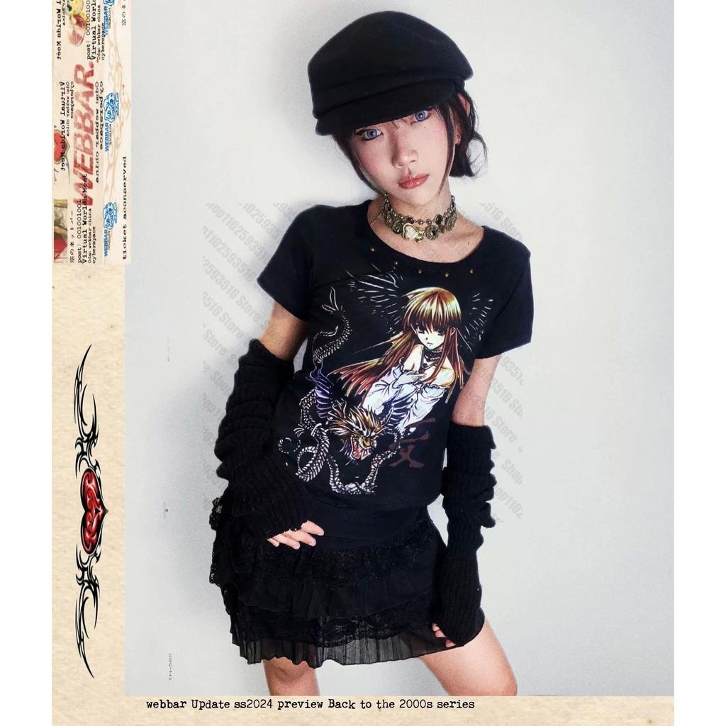 ClothingTopsTop2000s Female Harajuku Trashy Anime Short-sleeve Girls Summer Y2k