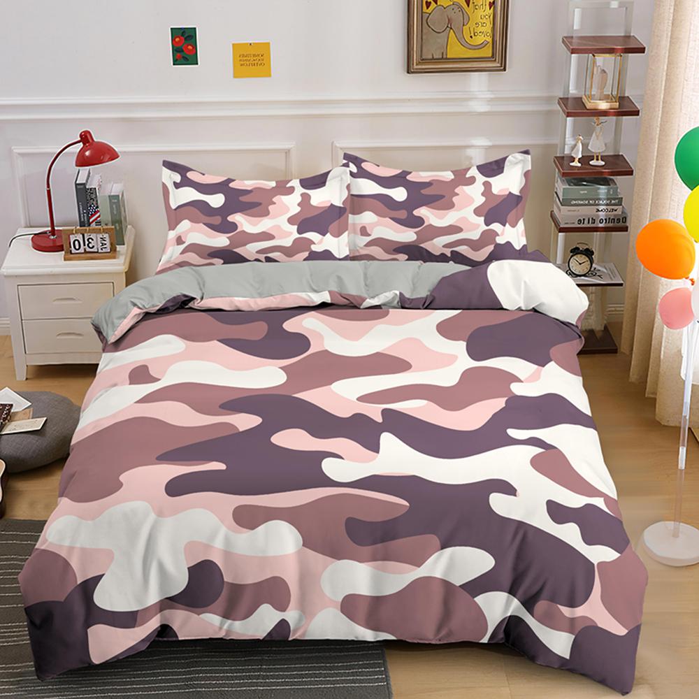 Camo Duvet Cover Set Vibrant Camouflage Lattice Like Service Theme Modern Design King Size For Boys Girl Polyester Bedding Set