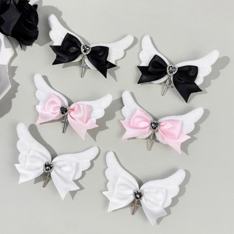 Baby Girls Hair Bows Clip With Angel Wing Gentle Nonslip Grip Ribbon Costume Accessories For Toddler Infants
