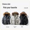 Men's Winter Mid-Length White Duck Down Parka with Large Fur Collar