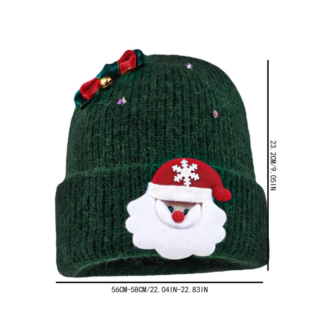 Winter Hats For Women Knitted Snow Beanie Warm Hat With Santa Claus And Bow Bell For Christmas Party Holiday Winter Snow Hiking