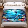 Fish Ocean Theme Soft Blanket Personalized Custom Name Text Print Warm Blanket Home Sofa Bedroom Decor