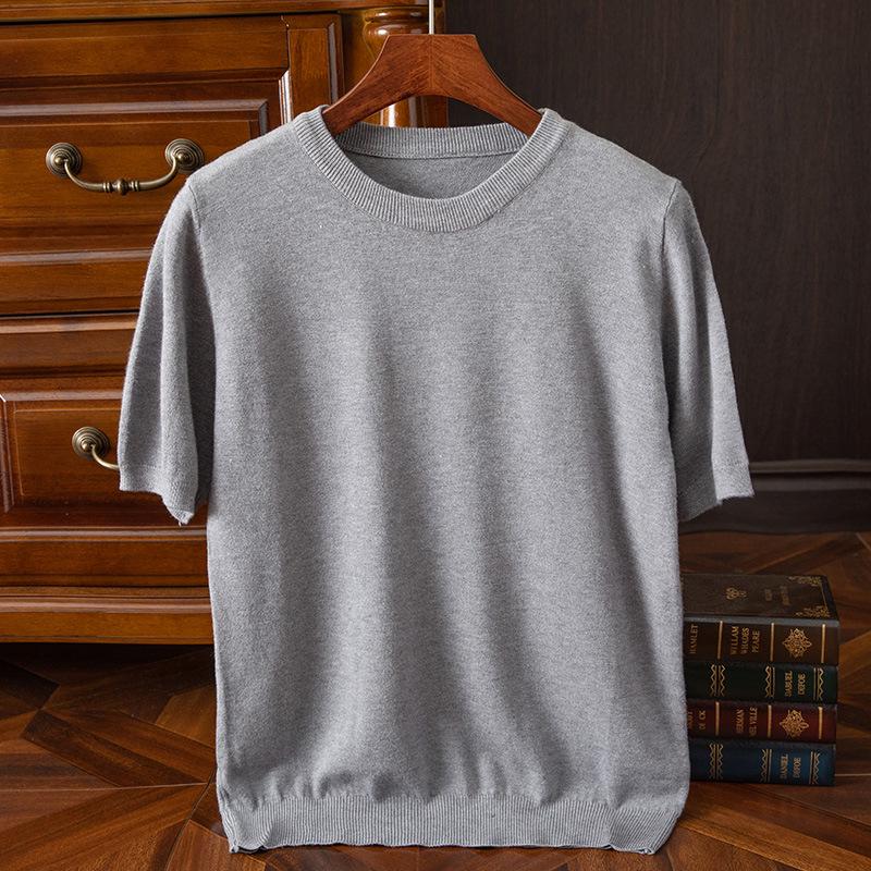 Men's Korean Style Slim Fit Knit T-shirt - Short-Sleeved, Round Neck, Spring/Autumn