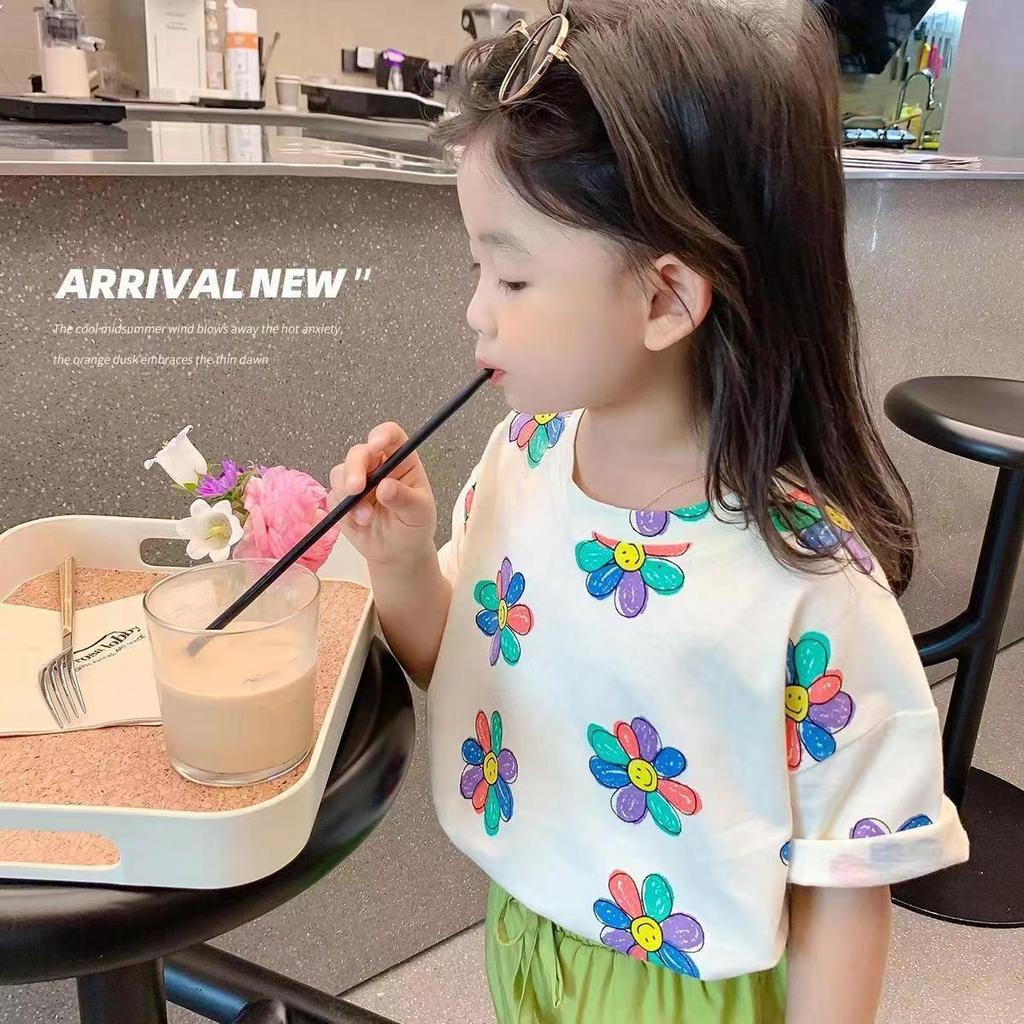 Girls Korean Short Sleeve T Shirt Summer Baby Casual Cotton Top for Toddlers