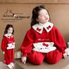 Meng Tang Tang Korean Girls’ Autumn/Winter 2025 Plus Velvet Cartoon Two-Piece Casual Set