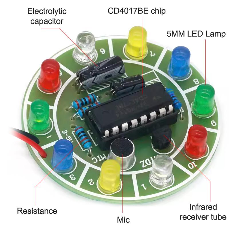 Colorful Voice Controlled Rotating Led Light Kit Voice Controlled Electronic Production Diy Kit Diy Production Parts