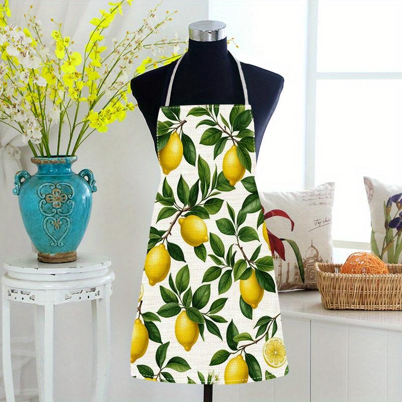 Grembiule Stampa Limoni Lino Cotone Frutta Agrumata Grembiule da Cucina per Donne Chef Cucina Cottura Festa Estiva Regalo