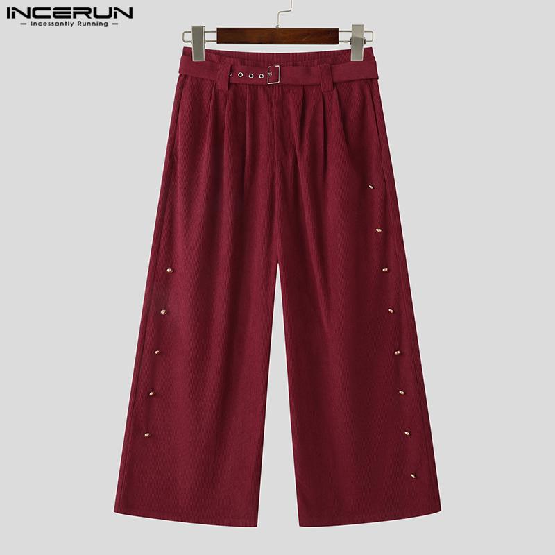 INCERUN Men Zip-up High Waist Casual Loose Long Texture Pants Trousers