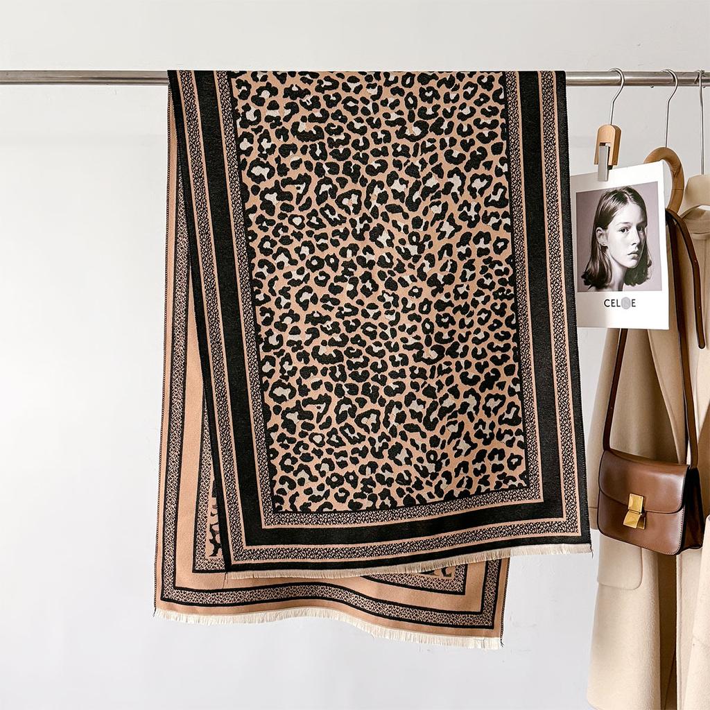 Winter Sexy Leopard Dot Cashmere Scarf Lady Soft Pashmina Shawls Warm Blanket Wraps Female Foulards Bandana Thick Hijab 190*70Cm