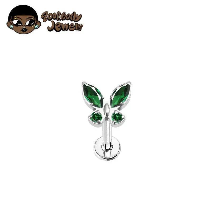 Titane G23 16G Labret Piercing Stud Lèvre Tragus Boucle d'Oreille Stud Oreille Zircon Papillon Cartilage Helix Medusa Monroe Bijoux de Corps