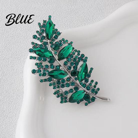 Collar Pin Brooch Imitation Crystal Inlaid Leaf Design Pin-Type Sparkling